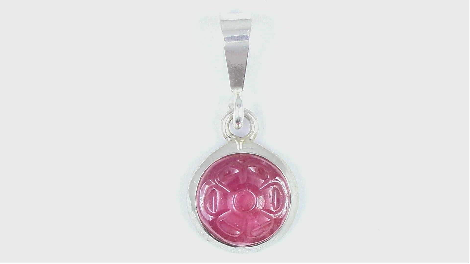 置物 Ruby Ruby Carved Top Pendant in Sterling Silver | Burnie's Rock Shop, Inc.